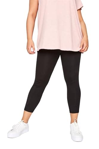 Image of Yours for Good Curve Plus Size Cotton Soft Stretch Cropped High Waisted Leggings - Women's Yoga Workout Gym Black 26