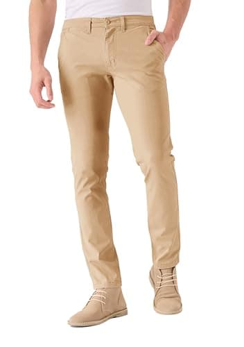 Image of JMOJO Chinos Trousers Men – Slim Fit Wrinkle Resistant Stretch Cotton Pants – Smart Casual Wear for Office, Travel & Weekend Beige