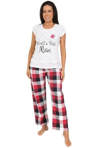 Image of ThePyjamaFactory Womens World's Best Mum Ladies Long Pyjamas Sizes 8 to 22 UK (12-14) White