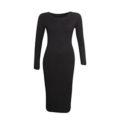 Image of Colop Ladies Womens Long Sleeve Stretch Bodycon Plain Jersey Midi Dress 8-26 (Black, 12-14)