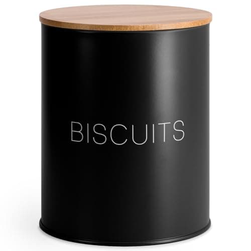 Image of EHC Biscuit Tin Airtight, Cookie Jar Container, Biscuit Barrel, Round Biscuit Box Storage, Black