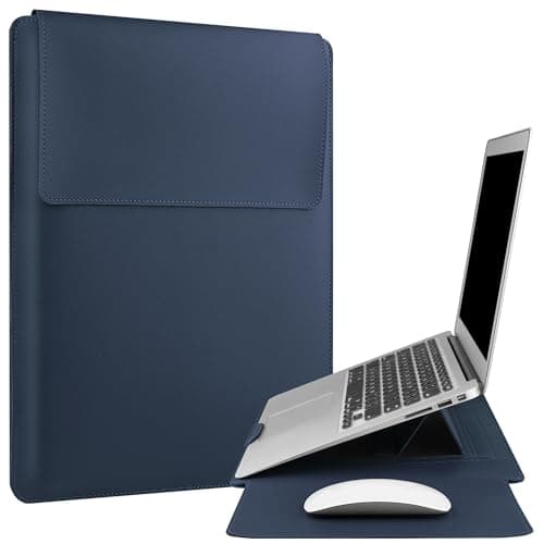 Image of HoYiXi 13.3'' /13.6'' Laptop Sleeve Case Leather Bag with Stand Compatible with MacBook Pro 14/MacBook Air 13(M1 M2)/ASUS Vivobook 14/Dell XPS 13/ASUS Acer Matebook 14'' laptop case,Blue