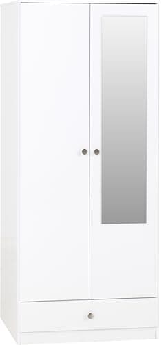 Image of Denver 2 Door 1 Drawer Mirrored Wardrobe in White Gloss