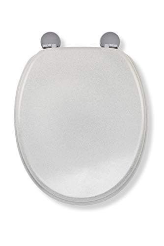 Image of Croydex Flexi-Fix White Quartz Toilet Seat - Adjustable Hinges with Top & Bottom Fixings Included and Rust & Stain Free Chrome Hinge Covers, Antibacterial Treated Surface (White Glitter)