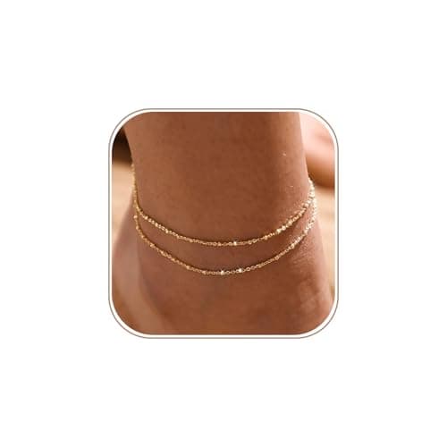 Image of Tasiso Ankle Bracelets for Women 14K Gold Plated Anklets for Women Waterproof Adjustable Beaded Layered Sparkling Dainty Anklet Set Beach Summer Foot Jewelry in Gift Box