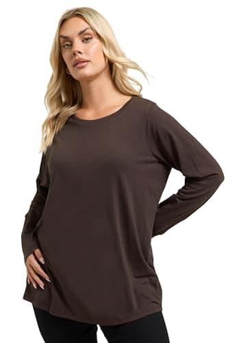 Image of Yours Curve Brown Long Sleeve Core T-Shirt - Women's - Plus Size Curve