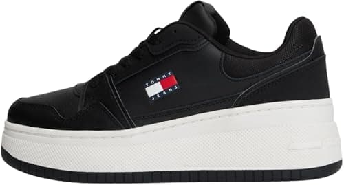 Image of Tommy Jeans Women’s Retro Basket Flatform Leather Trainers, Black (Black), 7