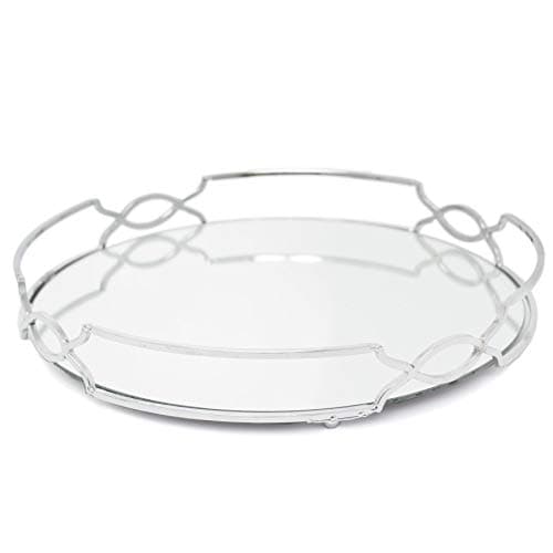 Image of Art Deco Silver Mirrored Tray | 30cm Decorative Candle Tray Holder - Perfume Display Organiser, Table Centrepiece Decorative Tray
