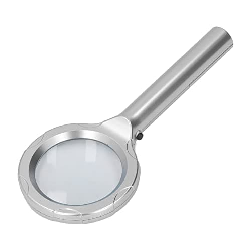 Image of OVAQUIXI 4X Magnifying Glass with 6 LED Lights, Optical Glass Lens Handheld Magnifier for Reading and Hobbies, Silver Color