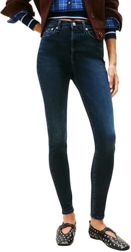 Image of Tommy Jeans Womens Sylvia HGH Skn Di1261 Dw0dw21823 Skinny, Denim (Denim Blue Black), 32W / 34L UK