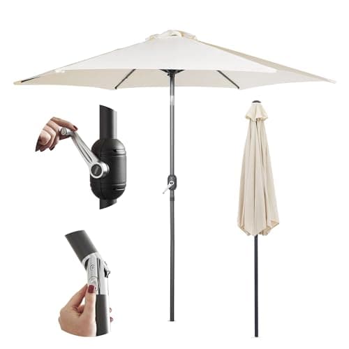 Image of VonHaus Parasol 2.7M – Parasol Umbrella for Outdoor, Garden, Patio – Sun Shade Canopy with Hand Crank, Tilt Function, UV30+ Protection, Air Vent, Powder Coated Steel Frame