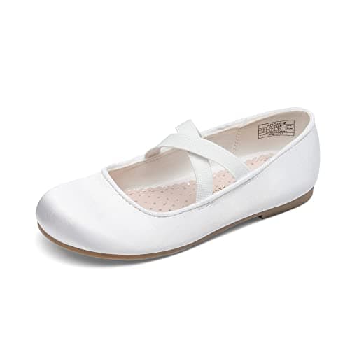 Image of DREAM PAIRS Girl's Ballet Flat Kids Mary Jane Flower Dress Shoes for Wedding Party,Size 7 Little Kid,White,Angie-2