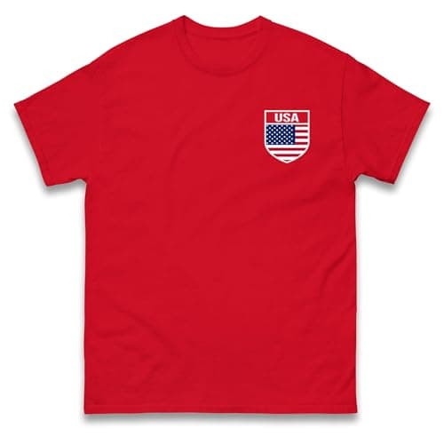 Image of USA Badge Football T Shirt, Personalised USA Football Tee, Custom Name and Unisex Top Red