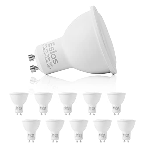 Image of Eslas GU10 LED Bulbs Cool White 6000K, 6W 600LM, 60W Halogen Equivalent,120 Degree Beam, Not-dimmable, Pack of 10