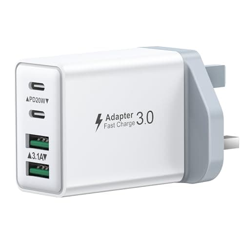 Image of USB C Plug Fast Charge, 40W Multi USB Plug UK Fast Charger Plug 4-Port Dual Port 20W USBC Power Adapter+QC Wall Charger Head Type C Charging Plug for iPhone 17 16 15 14 13 12 11 Pro Max,iPad,Samsung