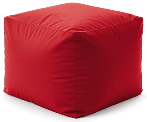 Image of Water-Resistant Bean Bag Cube Footstool Pouffe for Indoor/Outdoor Use – Home or Garden Extra Seating – Manufactured in the UK – Square 40x40cm Ottoman Foot Rest Stool (Red)