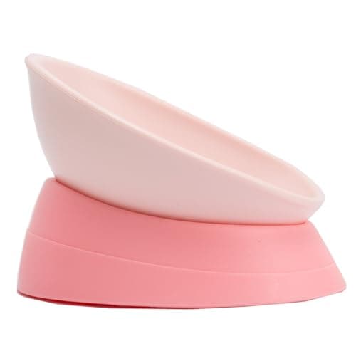 Image of Bulldog Bowl Anti-Slip Dog Cat Dish Detachable Rubber Dog Bowl Pet Sterile Tilted Pet Feeder Slope Bas (Pink, 2 Cup (Small/Medium Dog))
