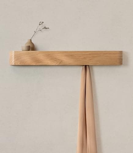 Image of Kazai. Wall-Mounted Coat Rack 'Toke' | Modern Design Coat Rack with Hidden Wall Hooks | Solid Wood Veneer Panel Coat Hanger | Oak