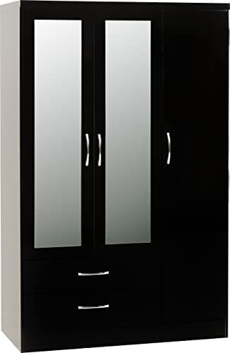 Image of Seconique Nevada 3 Door 2 Drawer Wardrobe in Black Gloss