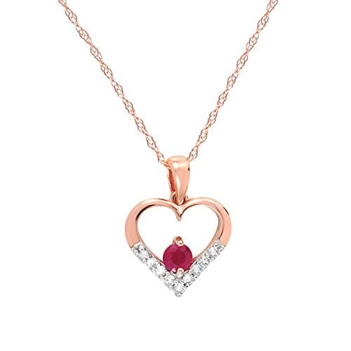 Image of Ivy Gems 9ct Rose Gold Ruby and Diamond Open Work heart Pendant with 46cm Prince of Wales Chain