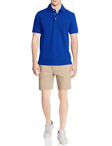 Image of Nautica Men's Short Sleeve Solid Stretch Cotton Pique Polo Shirt, Bright Cobalt, XXL
