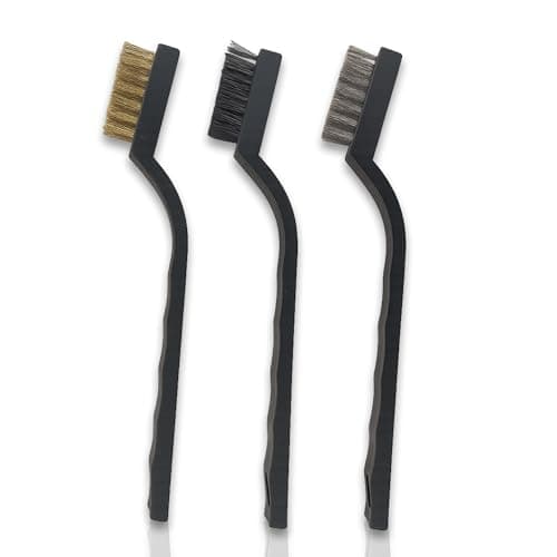 Image of TB1 Mini Wire Brush Set – 3-Piece (1 Each: Steel, Brass & Nylon) for Rust Removal, Paint Stripping, Metal Cleaning – Handheld Detailing Brushes for Tools, Auto, DIY, and Home Use