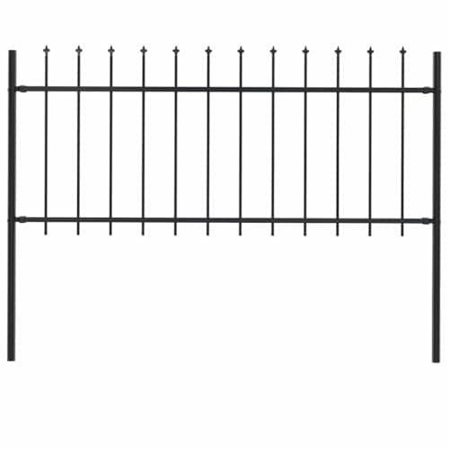 Image of vidaXL Garden Fence with Spear Top Outdoor Panels Barrier Border Spike Landscape Fence Edges Ornament Steel 1.7x0.8m Black