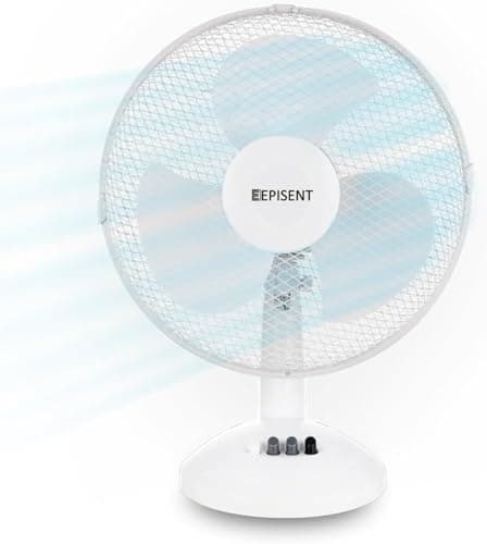 Image of EPISENT 12" Desk Fan – Quiet Portable Oscillating Table Fan with Adjustable Tilt & 3 Speeds – Silent Cooling Fan for Bedroom, Office & Kitchen – WHITE