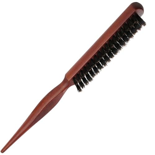 Image of Soodyoow Boar Bristle Hair Brush, Teasing & Back Combing Brush, Smooths & Shines Straight, Curly, Wet & Dry Hair, Reduces Breakage & Static, Red-brown Wooden Handle, Unisex/All Ages