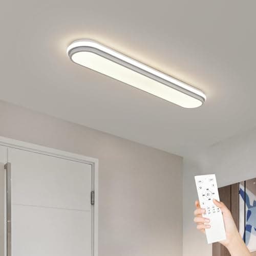 Image of Naroume 72cm Smart LED Ceiling Light, Dimmable Modern Metal Linear Flush Mount with Remote Control, Wraparound Lighting Fixture for Kitchen Dining Room Laundry (3-38) x2W