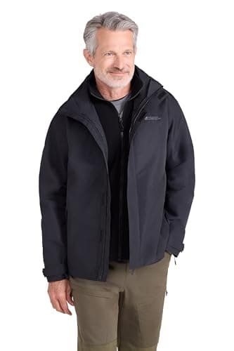 Image of Mountain Warehouse Fell Mens 3 in 1 Water Resistant Jacket - Adjustable Coat, Packaway Hood, Detachable Inner Fleece, Many Pockets - Spring Summer, Outdoors Black XL