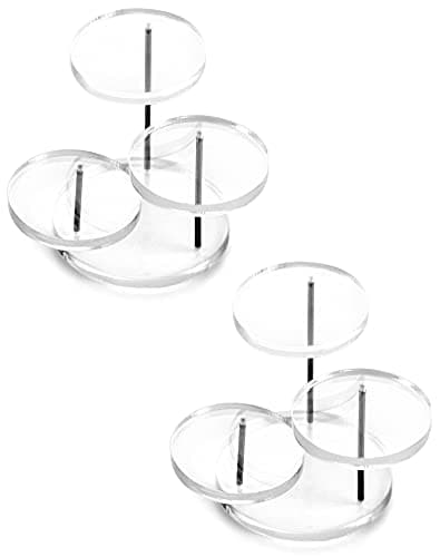 Image of QWORK® 3 Tier Mini Acrylic Display Stand, Round Clear Acrylic Riser for Rings Earrings Bracelets Watches Mini Figurines (2 Pack)