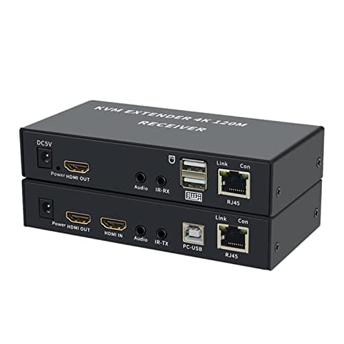 Image of KVM EXTENDER 4K 120M RECEIVER,4K HDMI KVM Extender Over cat5e/6 ethernet cable 120M HDMI USB Extender Video Audio Transmitter Receiver Support Keyboard Mouse