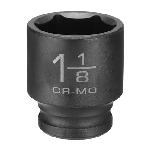 Image of sourcing map 6 Point Shallow Impact Socket 1-1/8" Socket 1/2" Square Drive 38mm (1.5") Long 40cr Alloy Steel for Home Auto Axle Hex Nuts Bolts Repair, Black