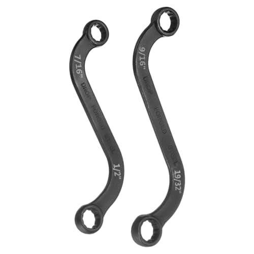 Image of sourcing map 7/16" x 1/2"/9/16" x 19/32" 12-Point S-Style Box Wrench Double End S-Shaped Wrench Sandblasted Nickel Plated Alloy Steel S Box Wrenches for Home Auto Bike Machine Repair