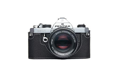 Image of Case for Pentax MX/ME, Zakao Handmade Genuine Real Leather Half Camera Case Bag Cover for Pentax MX/ME With Hand Strap (Black)