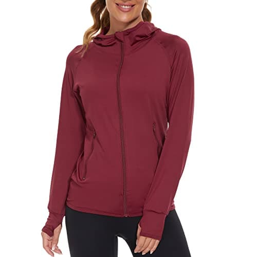 Image of AMZSPORT Women's Running Jacket Long Sleeve Gym Sports Hoodie with Zip Side Pocket, Red L