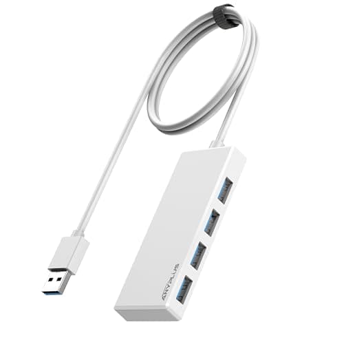 Image of ANYPLUS USB Hub, Multiport USB Splitter Adapter, 2 ft Long Cable USB 3.0 Hub, USB Extender for Laptop, PC, iMac, Surface Pro, MacBook, Mac Pro, Flash Drive, XPS, Mouse, HDD【White】