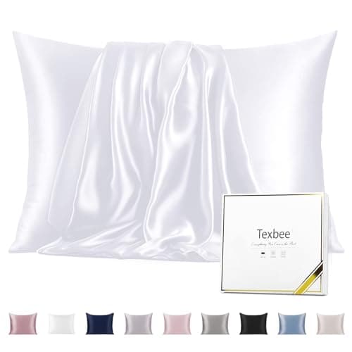 Image of Texbee Silk Pillowcase, 22 Momme Mulberry Silk Pillowcases for Hair and Skin Health, Soft Smooth Breathable Cool Pure Pillow Case for Beauty Sleep, with Gift Box, 1pc (Queen 50x75 cm, Pure White)
