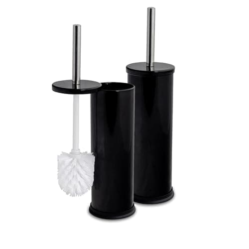 Image of Harbour Housewares Black Toilet Brush and Holders Pack of 2 – Stainless Bathroom Accessories with Non Slip Bases – Rust Resistant Cleaning Brush Sets for Compact, Modern and Hygienic Home Spaces