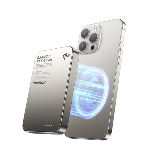 Image of MOMAX Magnetic Power Bank Qi2 Certified, Q.MAG Ultra-Slim 10000mAh Magnetic Portable Charger, 15W Wireless Portable Charger for MagSafe iPhone Series & Android, MTT Cooling Tech Battery Pack Titanium