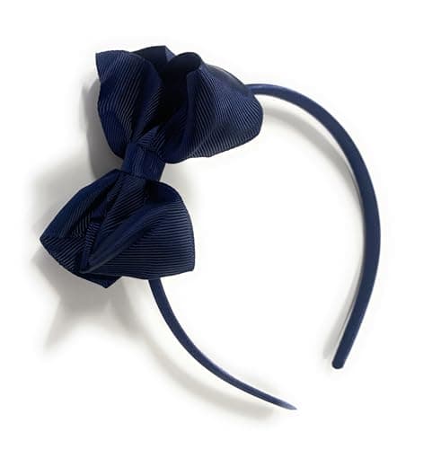 Image of Girls' Classic Grosgrain Ribbon Large Bow Headband (Navy Blue, One Size)
