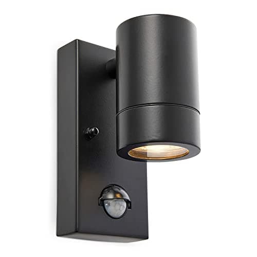 Image of National Lighting PIR Outside Lights - Outdoor Security Lights - Matt Black Motion Sensor Presence Detector External Lantern Light - IP44 Rated 7W 240V LED GU10 Lamp (Not Included)