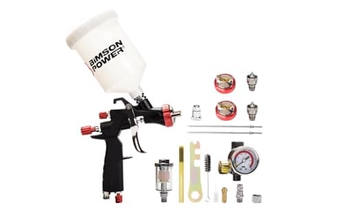 Image of Bimson Power Gravity Spray Gun Kit – 3 Nozzle Sizes (1.3/1.5/1.7mm) with Regulator, Oil/Water Separator & Cleaning Tools – HVLP Air Paint Sprayer for Car, Fence, Wood, Indoor DIY Projects