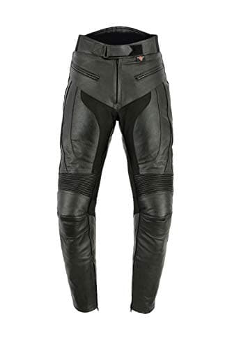 Image of Texpeed Mens Leather Motorcycle Trousers - Motorbike Racing Touring Pants With Genuine Biker CE Armour (EN 1621-1) Protection RS Sports - Black - 38W / 30L
