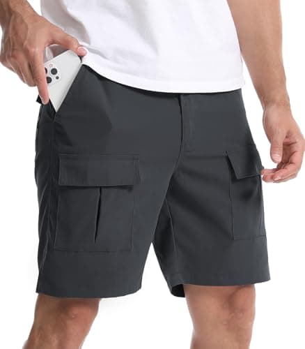 Image of Suwangi Mens Shorts Casual Cargo Shorts Summer Combat Work Lightweight Elastic Waist with Multi Pocket Grey