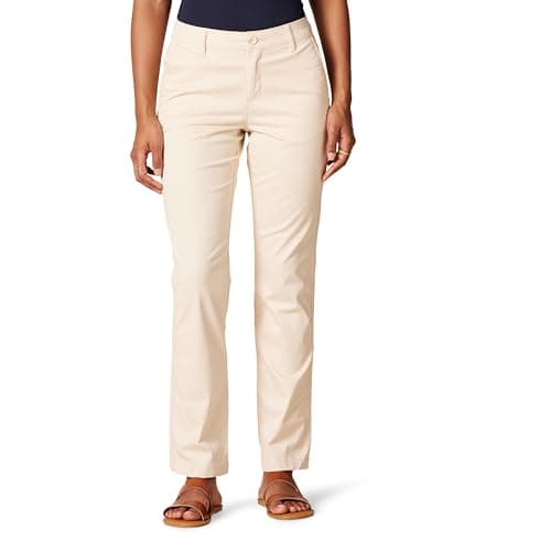 Image of Amazon Essentials Women's Slim Fit, Straight leg Stretch Twill Chino Pant, Light Tan, 2