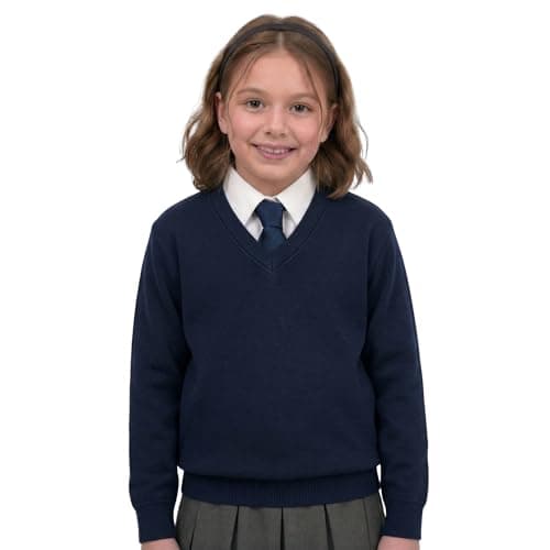 Image of GW CLASSY OUTFIT Girls Boys Kids Jumper Button Fleece Cardigans Long Sleeve Sweatshirts Pull Over Jumpers Round/V- Neck School Uniform (13-14 Years, V-Navy Blue)