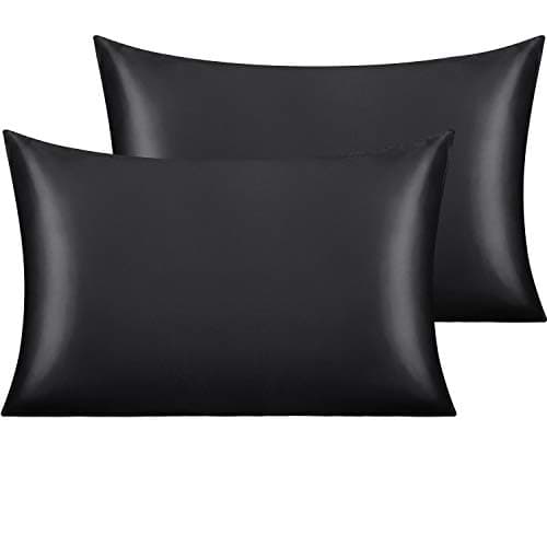 Image of NTBAY Silk Satin Pillowcases - Satin Pillowcase for Hair and Skin, Pillow Cases 2 Pack with Envelope Closure, 50x75 cm, Black
