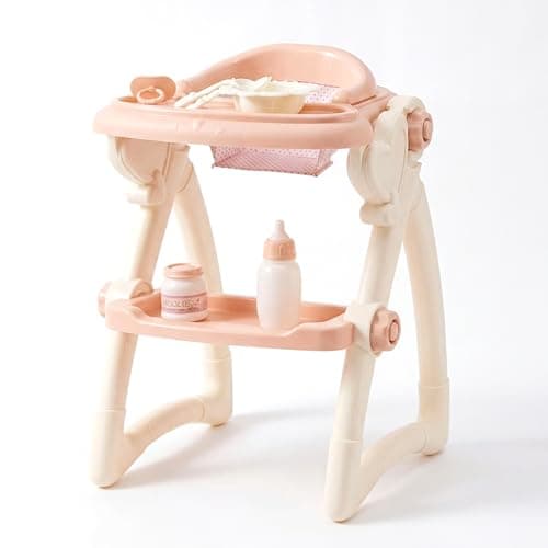 Image of BiBi Doll Baby Doll High Chair with Feeding Set - Peach & Cream Nursery Furniture Toy with Plate, Bottle & Cutlery - Role Play Baby Doll Accessories for Girls & Boys Aged 3+